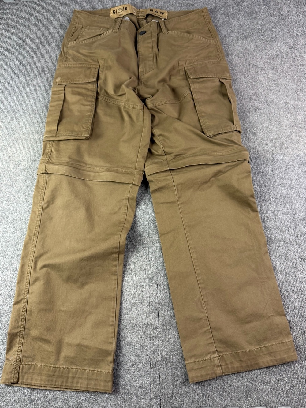 G Star Raw 3301 Rackam Straight Tapered Convertible Cargo Pants Size 34x31 Brown